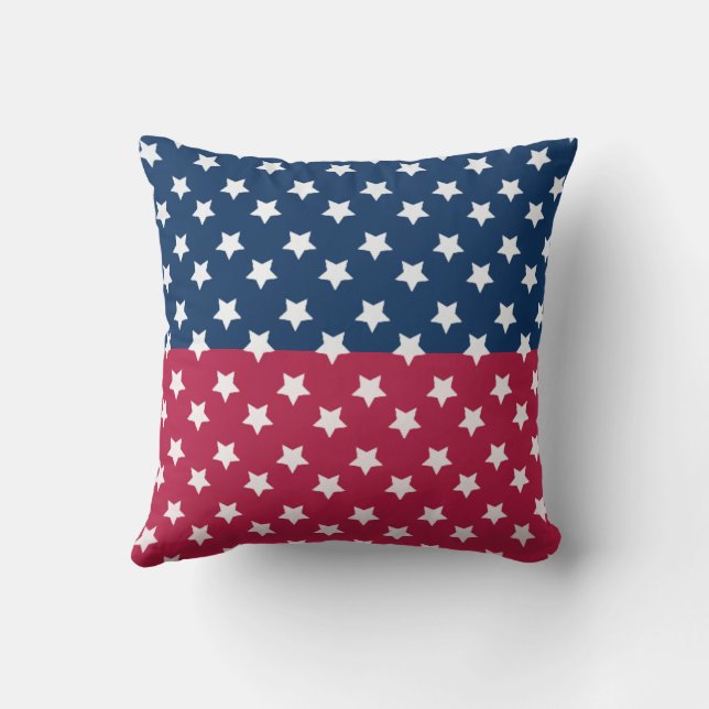 Blue And Red Colour Block With White Stars Cushion (Back)