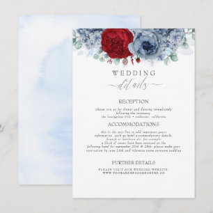 Blue and Red Coloured Flowers Wedding Information Enclosure Card