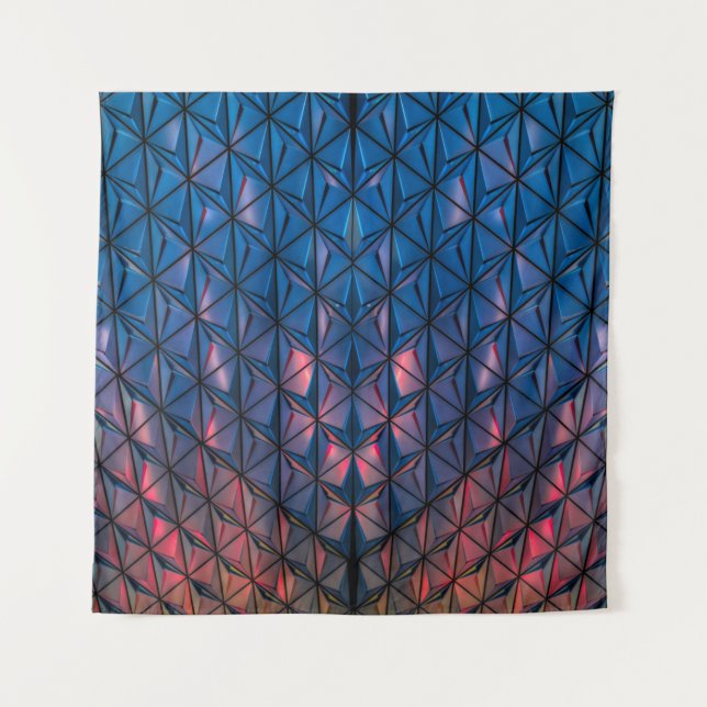 BLUE AND RED CUBIST BUILDING TAPESTRY (Front)