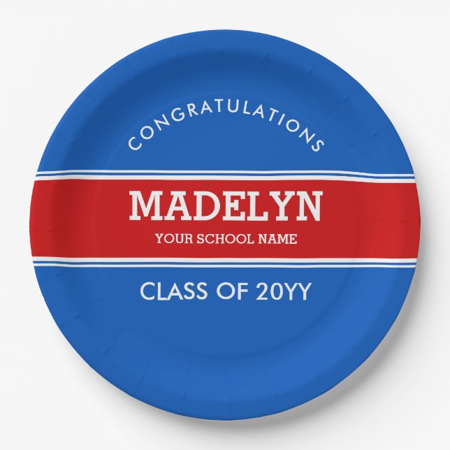 Blue and Red Custom Graduation Paper Plate (Front)