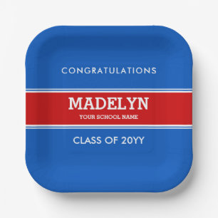 Blue and Red Custom Graduation Paper Plate