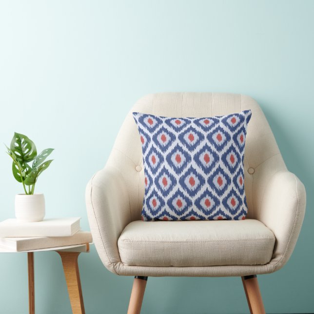 Blue And Red Diamond Ikat Pattern Cushion (Chair)