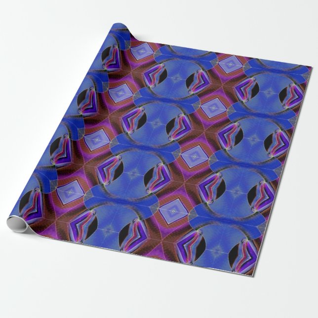 Blue And Red Diamond Pattern Wrapping Paper (Unrolled)