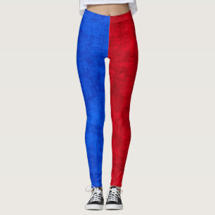 Blue and Red Distressed Two-Tone Pattern Leggings