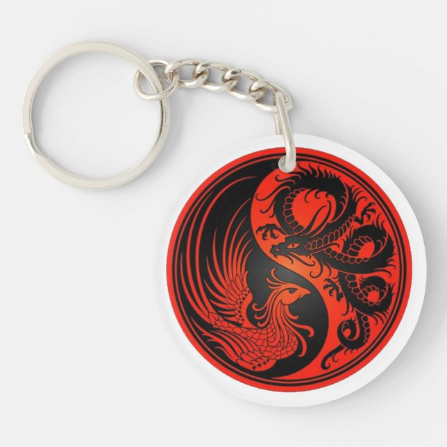 Blue and Red Dragon with Phoenix Key Ring (Front)