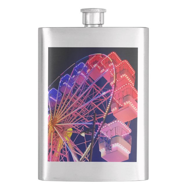 Blue and red Ferris wheel Hip Flask (Front)
