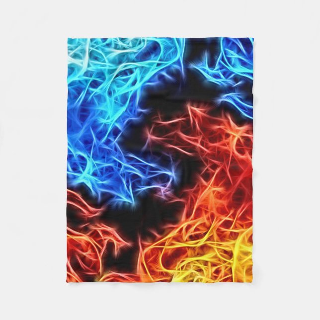 Blue and Red flames energetic pattern fleece throw Blanket (Front)