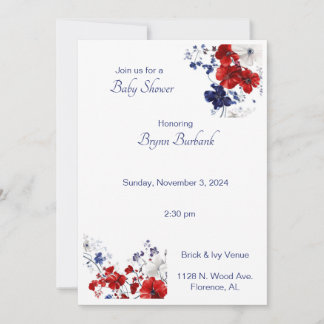 Blue and Red Floral Baby Shower Invitation