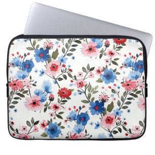 Blue and Red Floral Laptop Sleeve