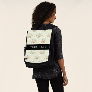 Blue and Red Flowers, Black, Your Name Backpack