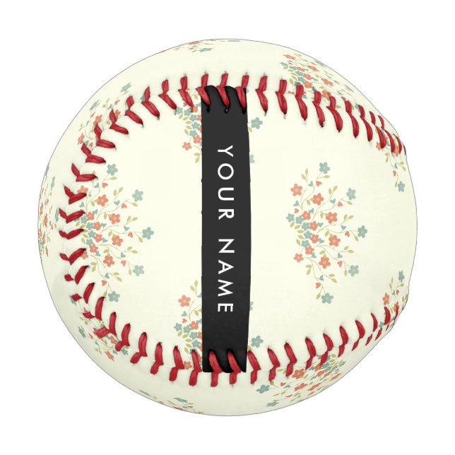 Blue and Red Flowers, Black, Your Name Baseball (Front Left)