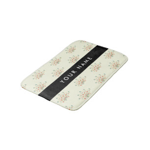 Blue and Red Flowers, Black, Your Name Bath Mat