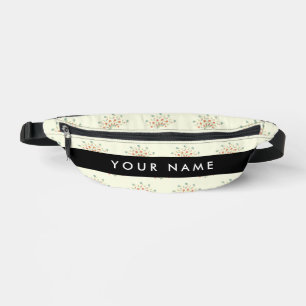 Blue and Red Flowers, Black, Your Name Bum Bags