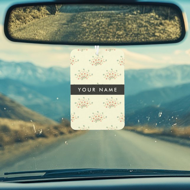 Blue and Red Flowers, Black, Your Name Car Air Freshener (Creator Uploaded)