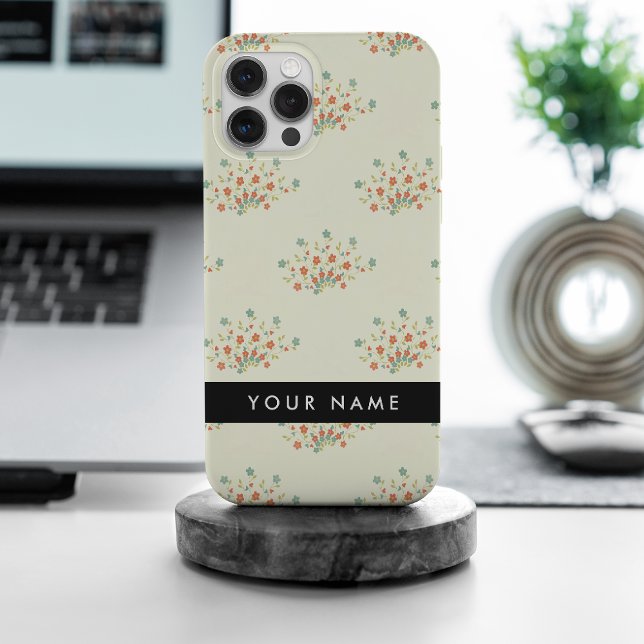 Blue and Red Flowers, Black, Your Name Case-Mate iPhone Case (Creator Uploaded)