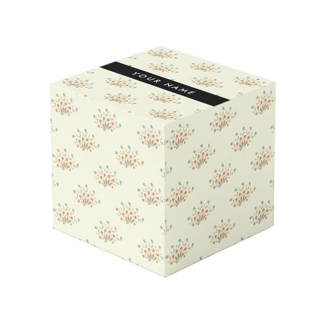 Blue and Red Flowers, Black, Your Name Cube (Front Angled)