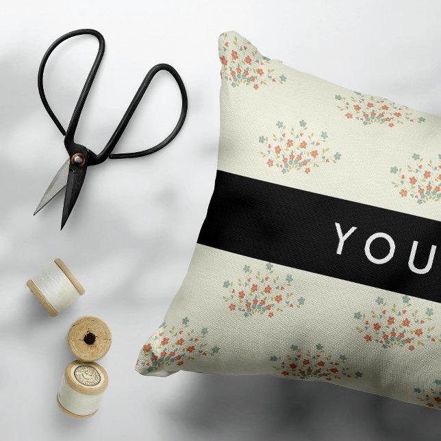 Blue and Red Flowers, Black, Your Name Decorative Cushion (Creator Uploaded)