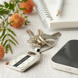 Blue and Red Flowers, Black, Your Name Key Ring