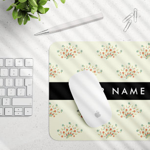 Blue and Red Flowers, Black, Your Name Mouse Mat