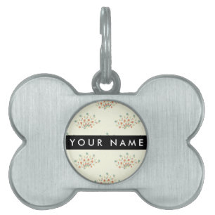 Blue and Red Flowers, Black, Your Name Pet ID Tag
