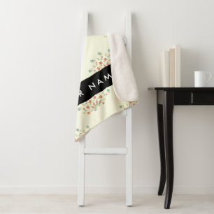 Blue and Red Flowers, Black, Your Name Sherpa Blanket