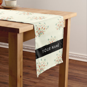 Blue and Red Flowers, Black, Your Name Short Table Runner