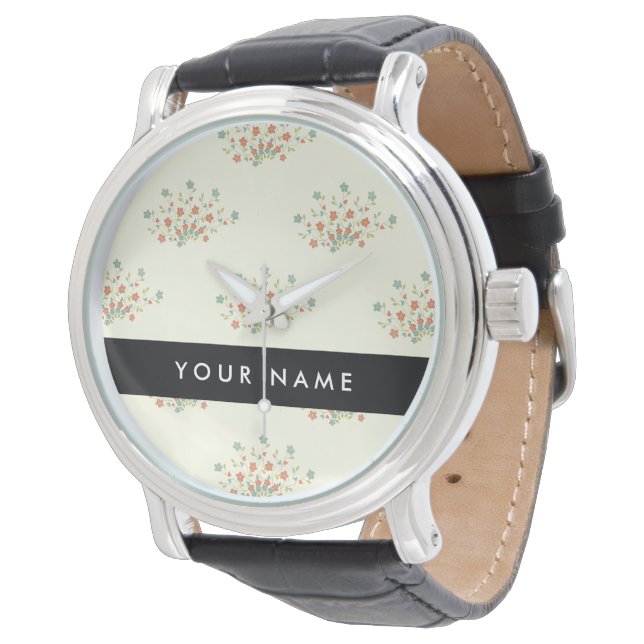 Blue and Red Flowers, Black, Your Name Watch (Angled)