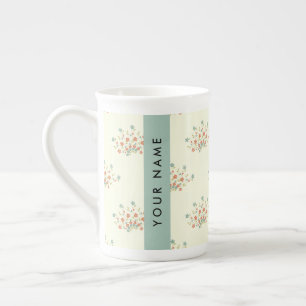 Blue and Red Flowers, Blue, Your Name Bone China Mug