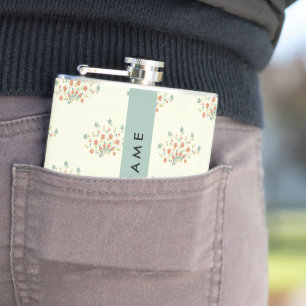 Blue and Red Flowers, Blue, Your Name Hip Flask