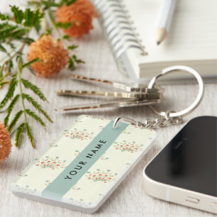 Blue and Red Flowers, Blue, Your Name Key Ring