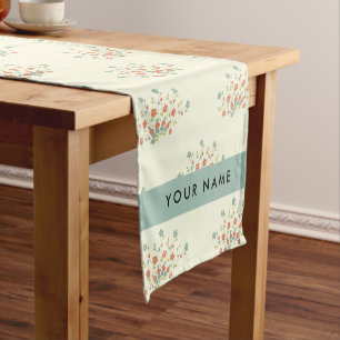 Blue and Red Flowers, Blue, Your Name Short Table Runner
