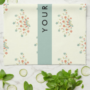 Blue and Red Flowers, Blue, Your Name Tea Towel