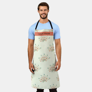 Blue and Red Flowers, Red, Your Name Apron