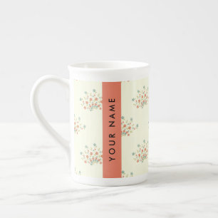 Blue and Red Flowers, Red, Your Name Bone China Mug
