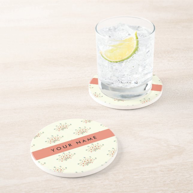 Blue and Red Flowers, Red, Your Name Coaster (Side)