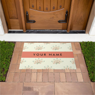 Blue and Red Flowers, Red, Your Name Doormat