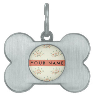 Blue and Red Flowers, Red, Your Name Pet ID Tag