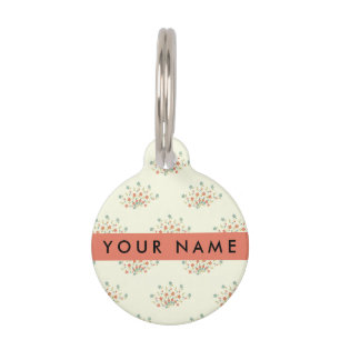 Blue and Red Flowers, Red, Your Name Pet Tag