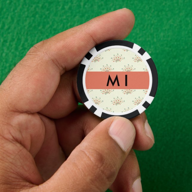 Blue and Red Flowers, Red, Your Name Poker Chips (Hand)