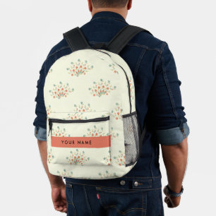 Blue and Red Flowers, Red, Your Name Printed Backpack