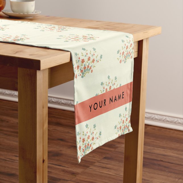 Blue and Red Flowers, Red, Your Name Short Table Runner (In Situ)