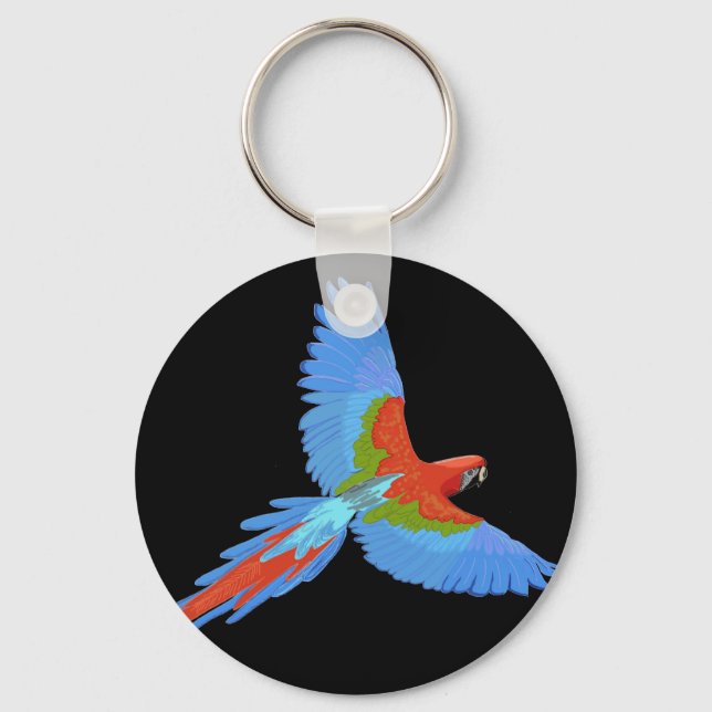 Blue and Red Flying Macaw Key Ring (Front)