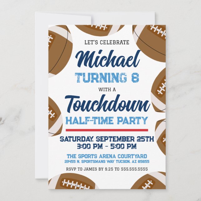 Blue and Red Football Team Birthday Party Invitation (Front)