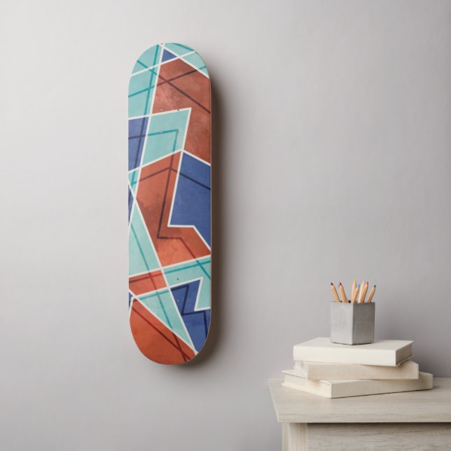 Blue And Red Geometric Pattern Skateboard (Wall Art)