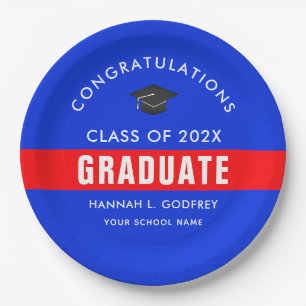 Blue and Red Graduation Congrats Custom Paper Plate