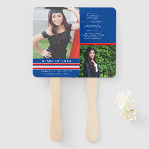 Blue and Red Graduation Photo Hand Fan