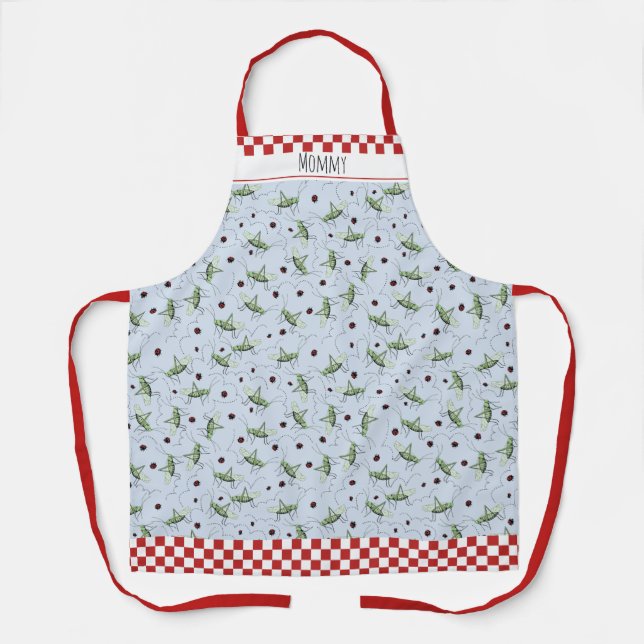 Blue and Red Grasshopper and Ladybug Insects Apron (Front)