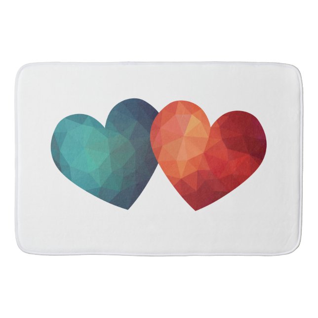 Blue and red heart pair modern hitech design bath mat (Front)