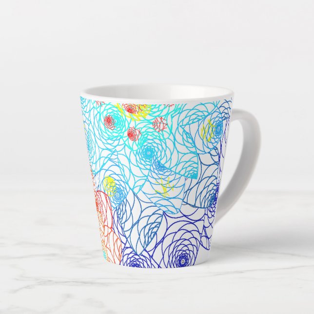 Blue and Red Intricate Flower Pattern Latte Mug (Right Angle)