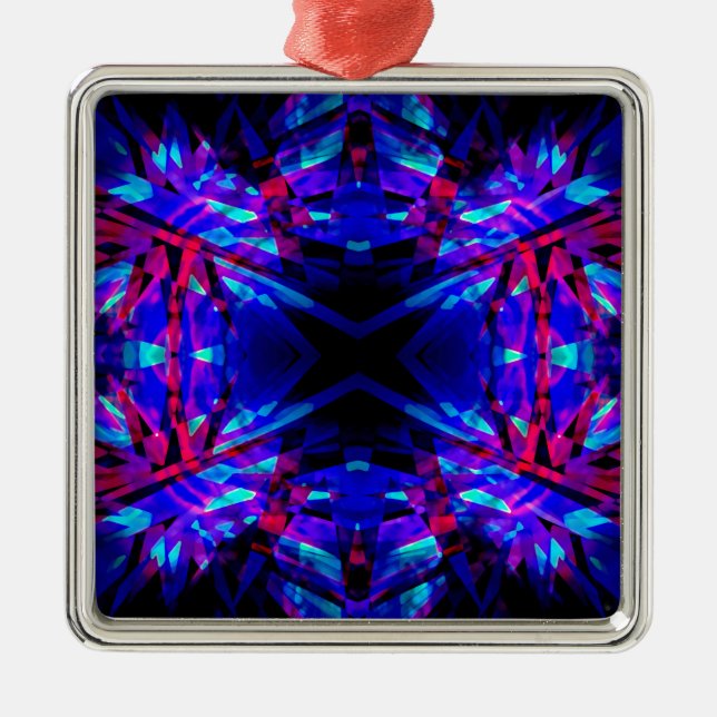 Blue and red kaleidoscope pattern metal tree decoration (Front)